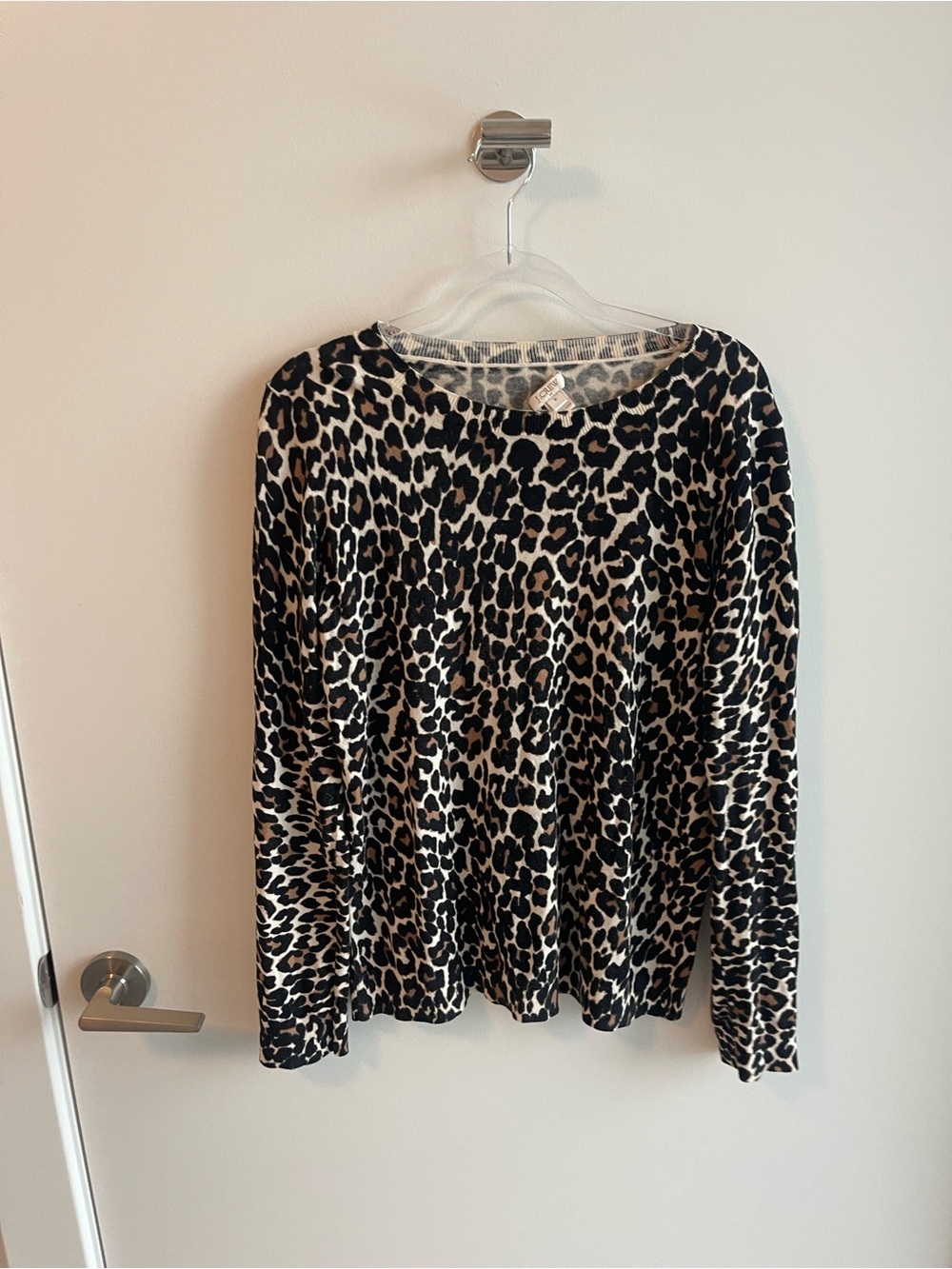 J Crew Leopard Print Long-Sleeve Crewneck Top - Black & Cream